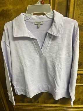 T by Talbots Lilac Textured Collared V-Neck Top
